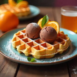 Orange Thyme Waffles with 2 scoops of Gelato